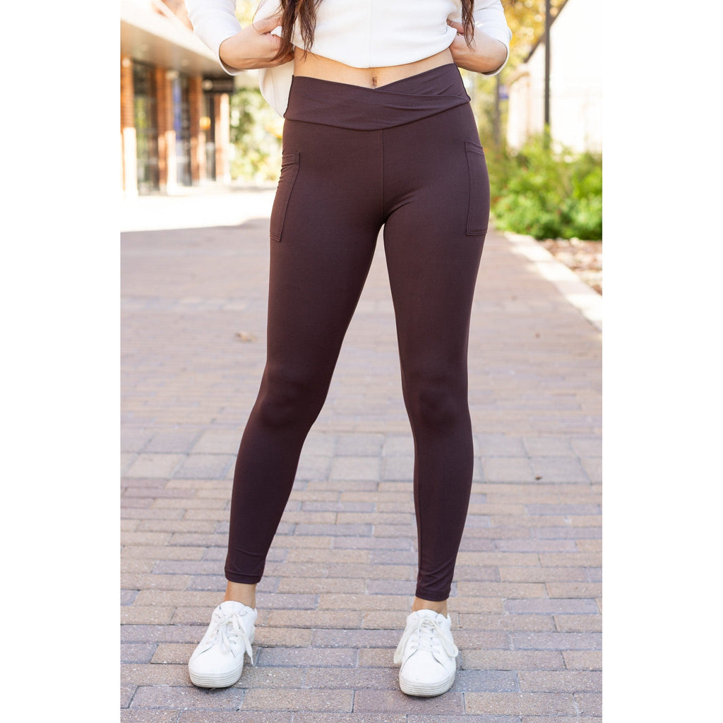 Ready to Ship | The Becca - BROWN Crossover Full Length Leggings with Pockets
