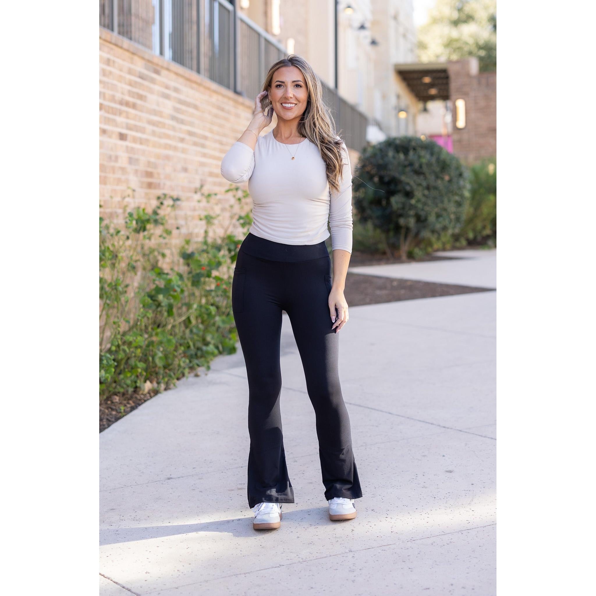 Ready to Ship | The Fiona - Black Flare Leggings WITH POCKETS