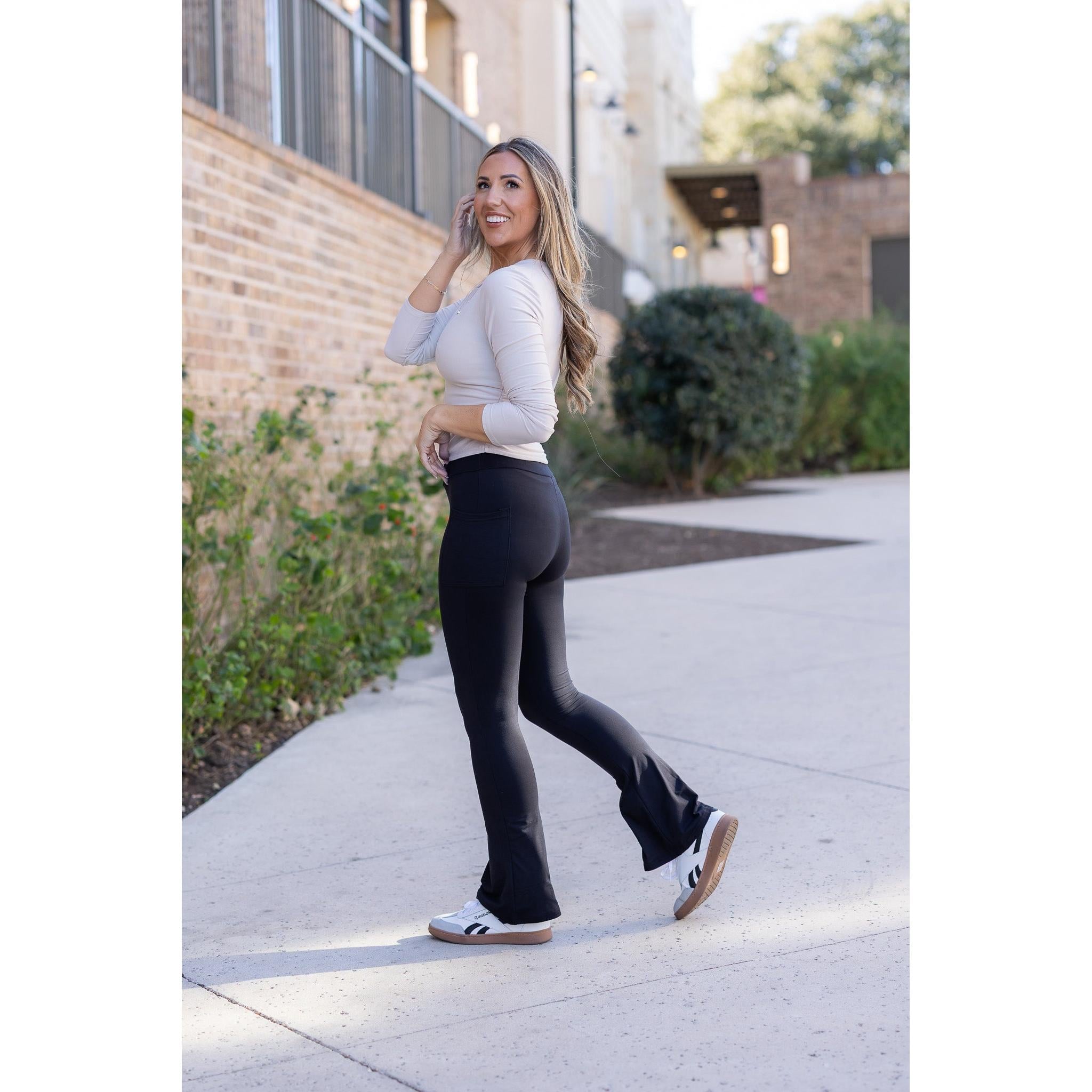 Ready to Ship | The Fiona - Black Flare Leggings WITH POCKETS