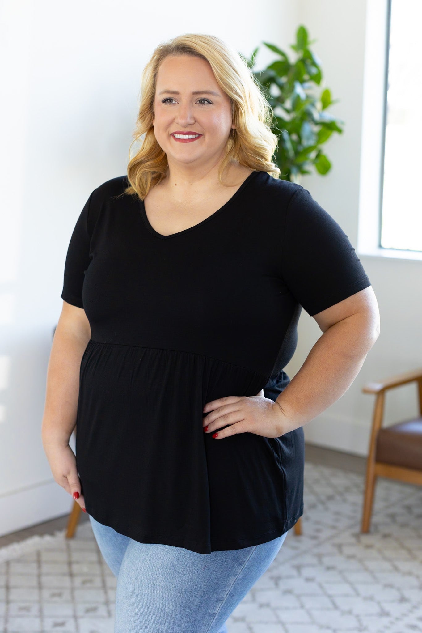 Michelle Mae Sarah Ruffle Top - Black