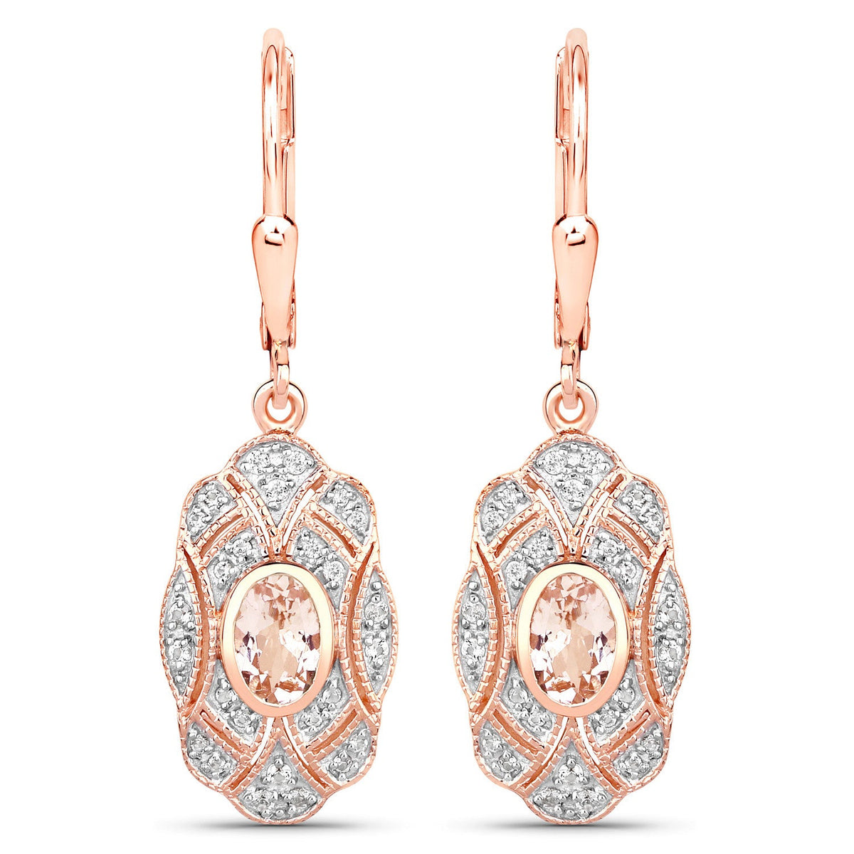 1.04 Carat Genuine Morganite and White Topaz .925 Sterling Silver Earrings