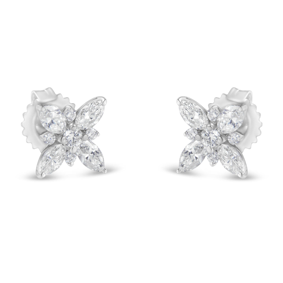 14K White Gold Marquise Diamond Flower Stud Earring (1.00 cttw, H-I Color, SI1-SI2 Clarity)