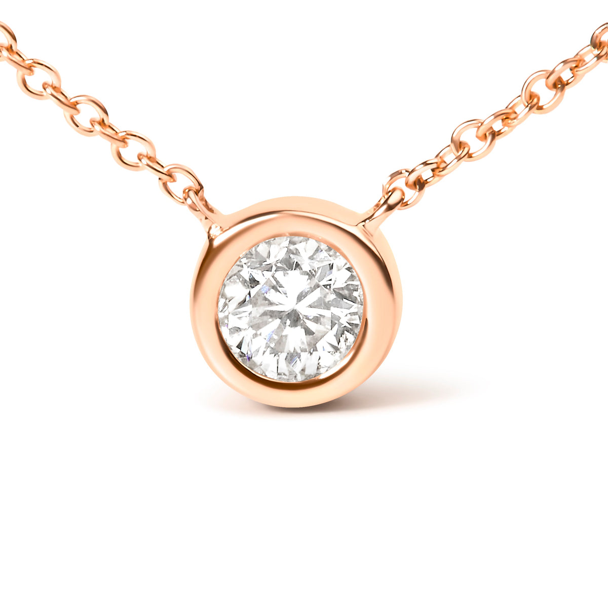 10K Rose Gold 1/5 Carat Round Brilliant-Cut Diamond Modern Bezel-Set Solitaire 16"-18" Pendant Necklace (H-I Color, SI2-I1 Clarity)