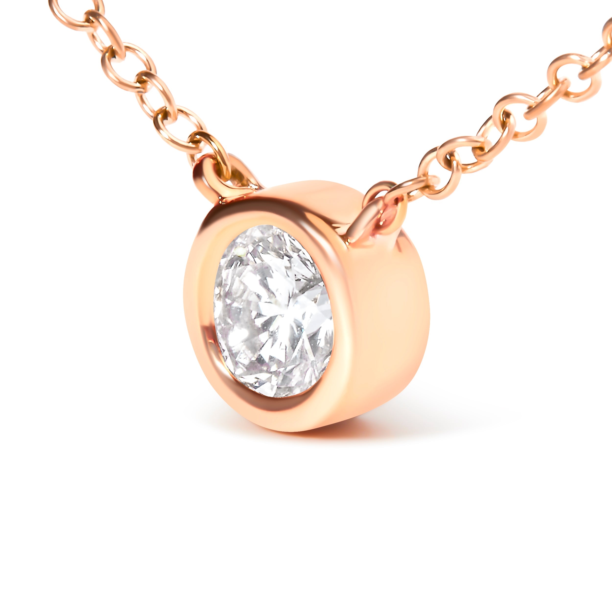 10K Rose Gold 1/3 Carat Round Brilliant-Cut Diamond Modern Bezel-Set Solitaire 16"-18" Pendant Necklace (H-I Color, SI2-I1 Clarity)