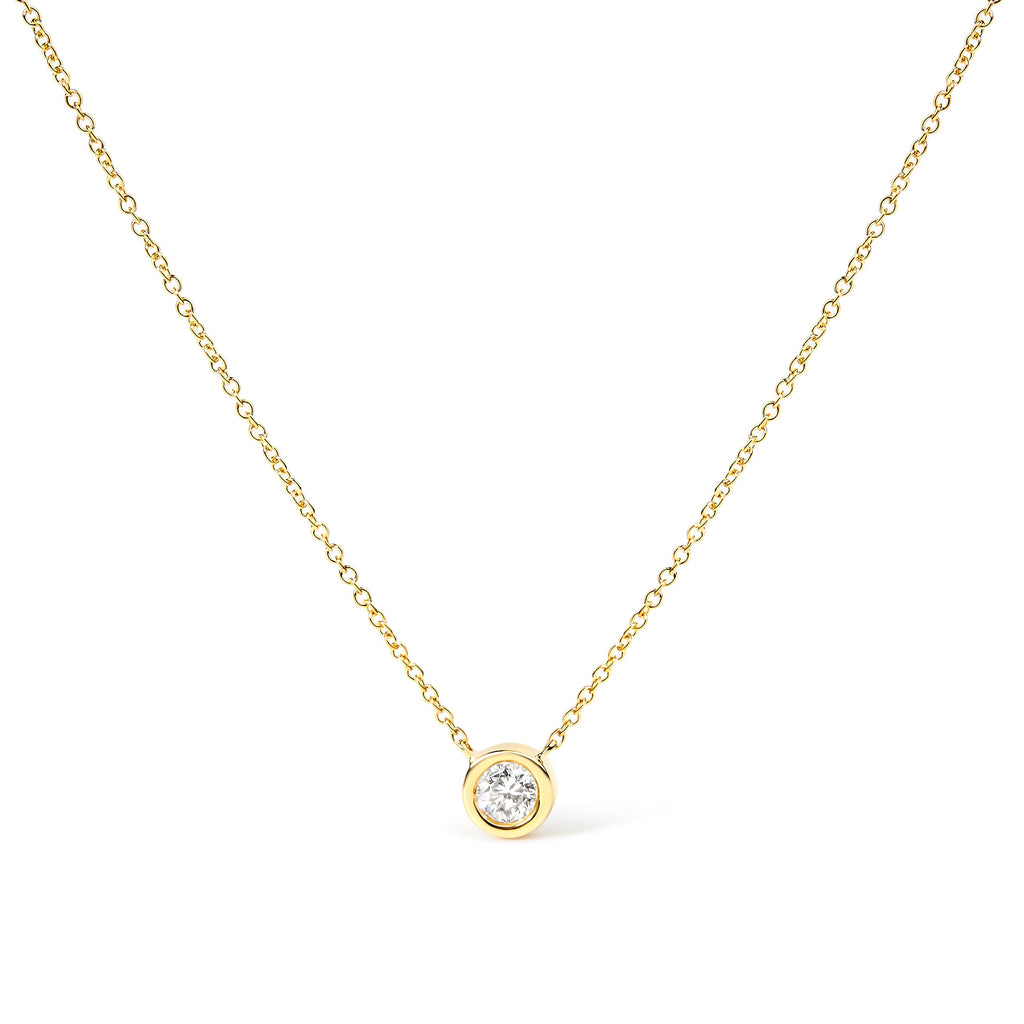 10K Yellow Gold 1/2 Carat Round Brilliant-Cut Diamond Modern Bezel-Set Solitaire 16"-18" Pendant Necklace (H-I Color, SI2-I1 Clarity)