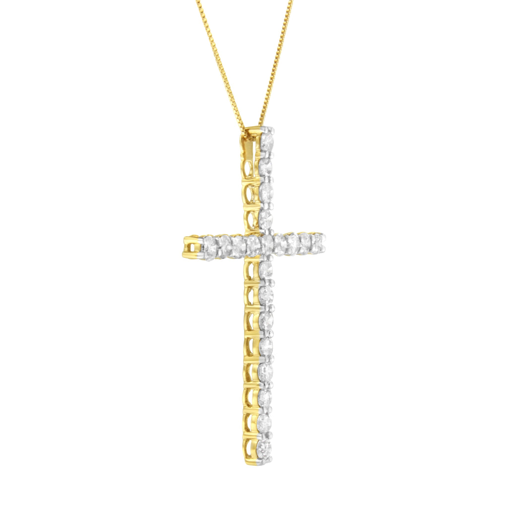 10K Yellow Gold Plated .925 Sterling Silver 4.0 Cttw Round Cut Diamond Cross Pendant Necklace (J-K Color, I1-I2 Clarity) - 18"