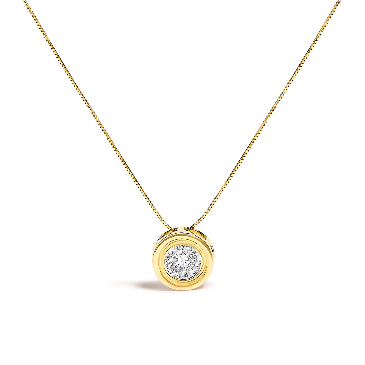 14K Yellow Gold 1 3/8 Cttw Bezel Set Round Diamond Solitaire Pendant Necklace