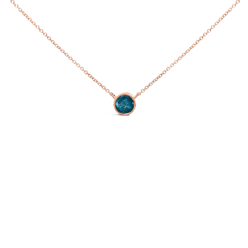 14K Rose Gold 2.0 Cttw Bezel Set Blue Diamond Solitaire Pendant Necklace  - 18" Inches