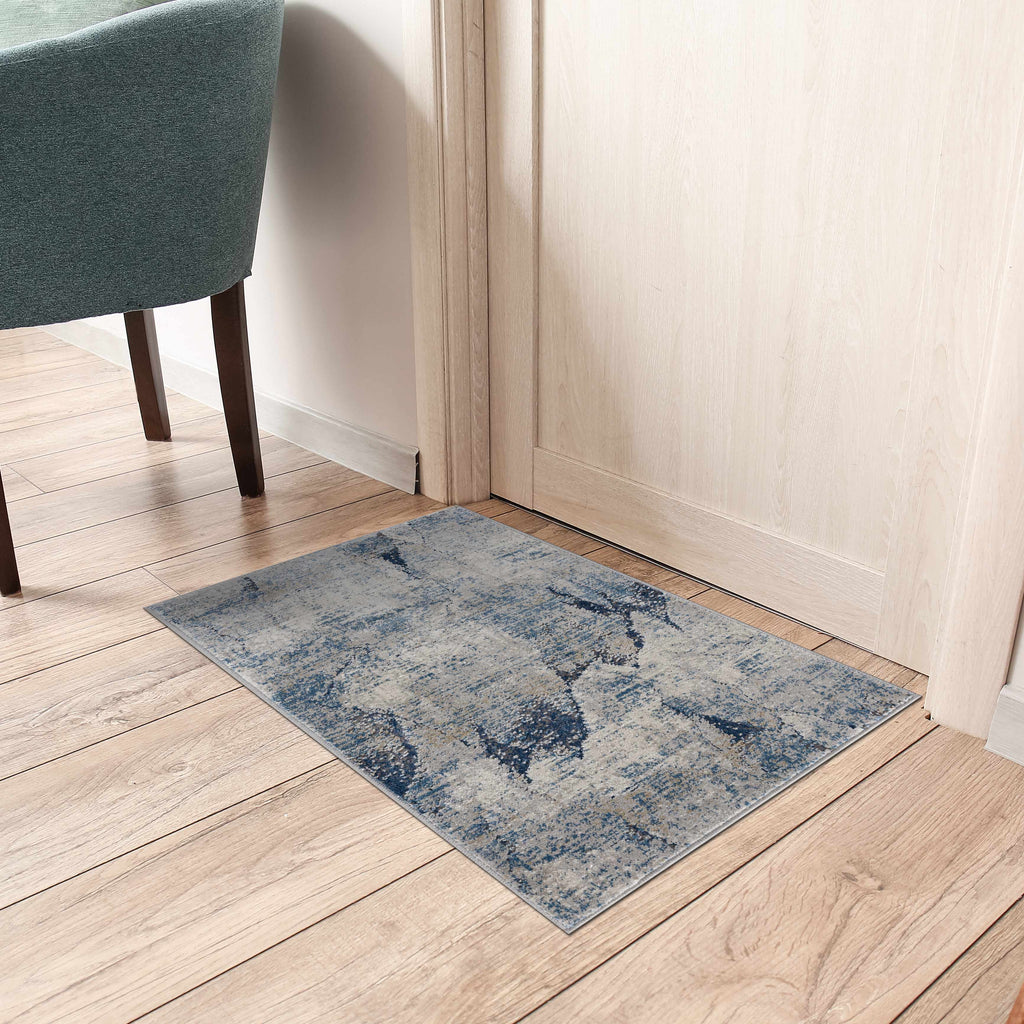Creighton Blue Marble Textured Luxe Rug