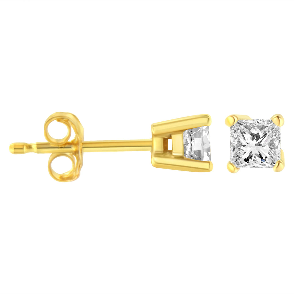 14K Yellow Gold 1/3 Cttw Princess-Cut Square Near Colorless Diamond Classic 4-Prong Solitaire Stud Earrings (J-K Color, I1-I2 Clarity)