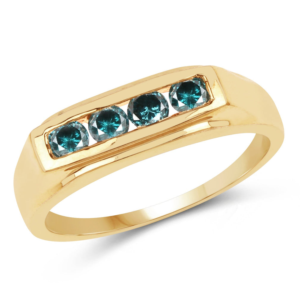 14K Yellow Gold Plated 0.48 Carat Genuine Blue Diamond .925 Sterling Silver Ring