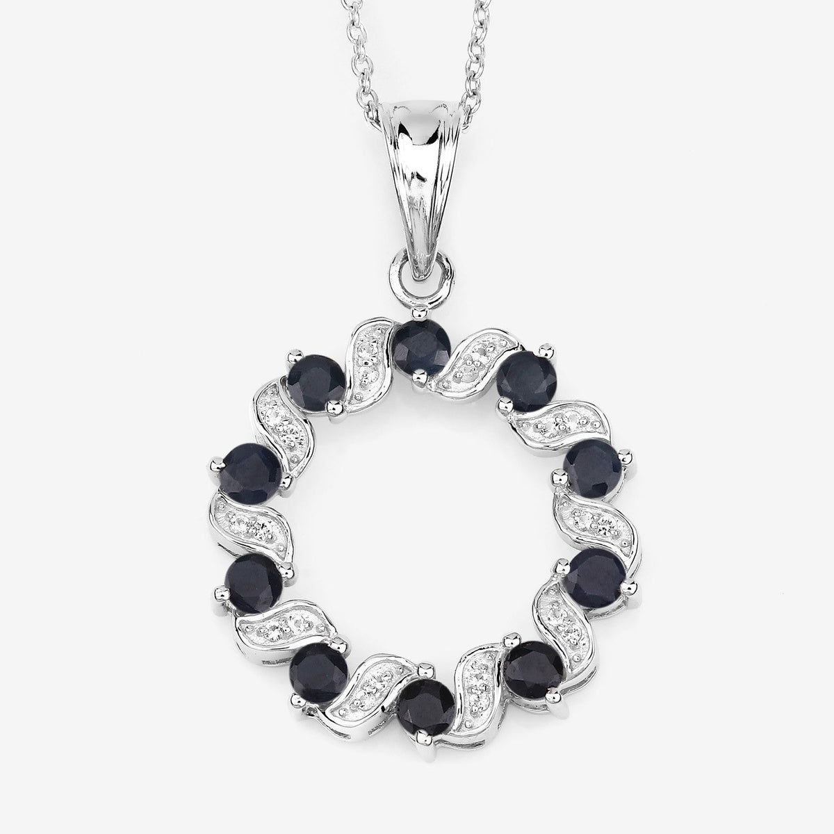 1.30 Carat Genuine Blue Sapphire and White Topaz .925 Sterling Silver Pendant