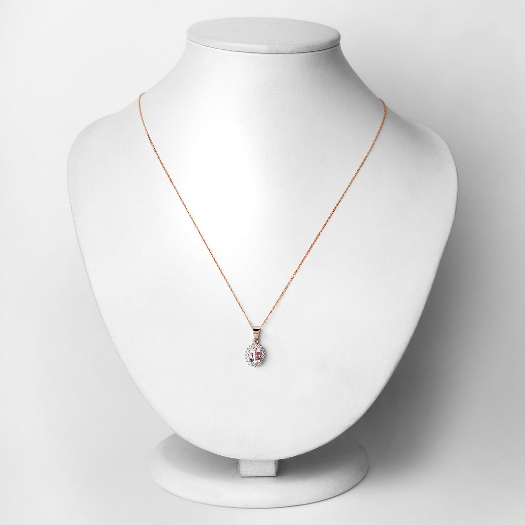 0.81 Carat Genuine Morganite and White Diamond 14K Rose Gold Pendant