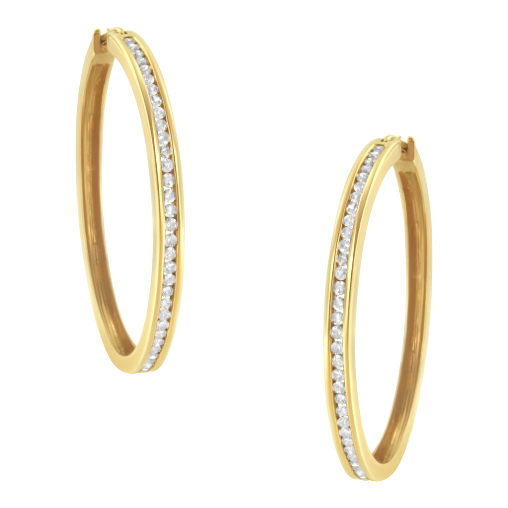 14K Yellow Gold 1.0 Cttw Round Brilliant Cut Diamond Channel Set Circle Hoop Earrings (I-J Color, I1-I2 Clarity)