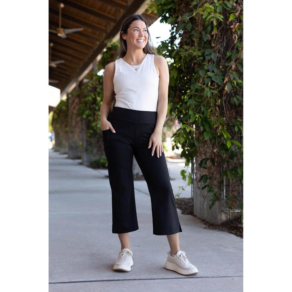 The Gabriella -Black  High Waisted Gaucho Pants - Round 7 - Luxe Leggings by Julia Rose®