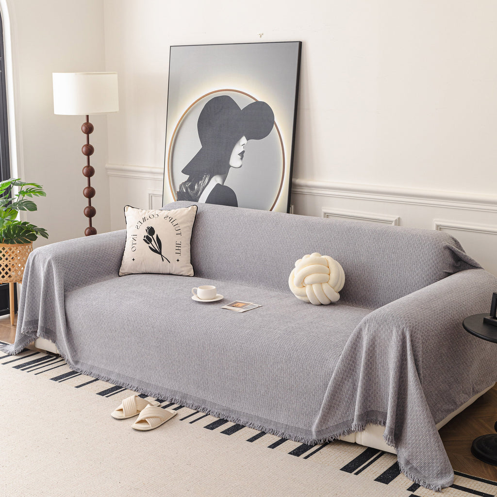 Textured Woven Modern Sofa Cover, Natural Blend Decorative Couch Throw Blanket