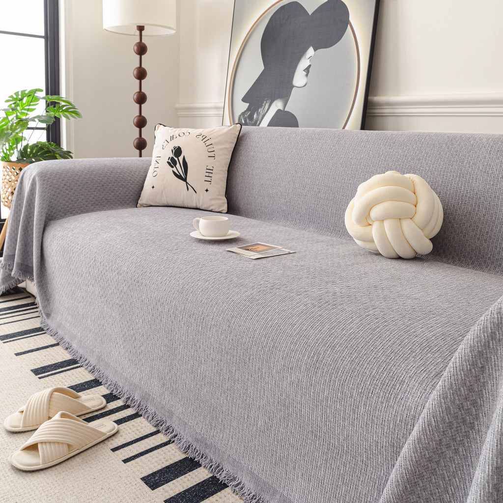 Textured Woven Modern Sofa Cover, Natural Blend Decorative Couch Throw Blanket