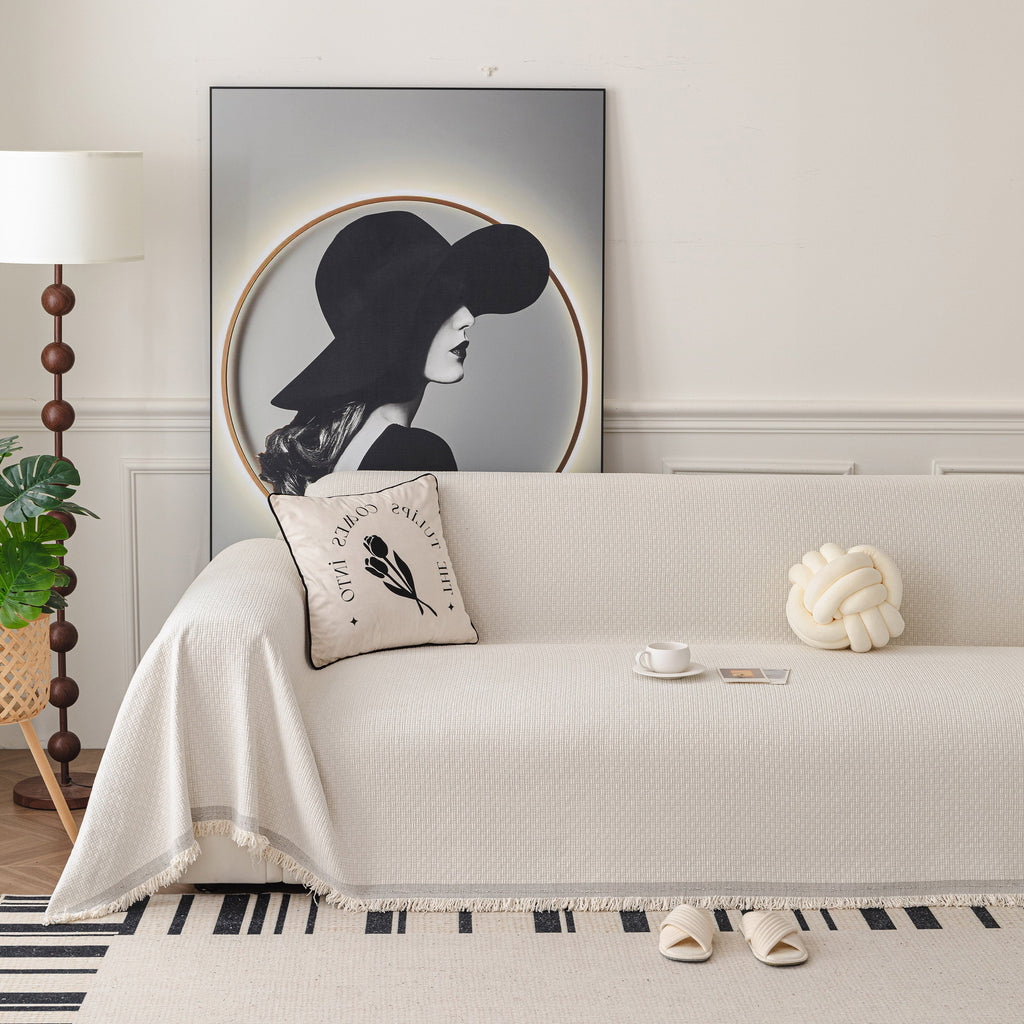 Textured Woven Modern Sofa Cover, Natural Blend Decorative Couch Throw Blanket