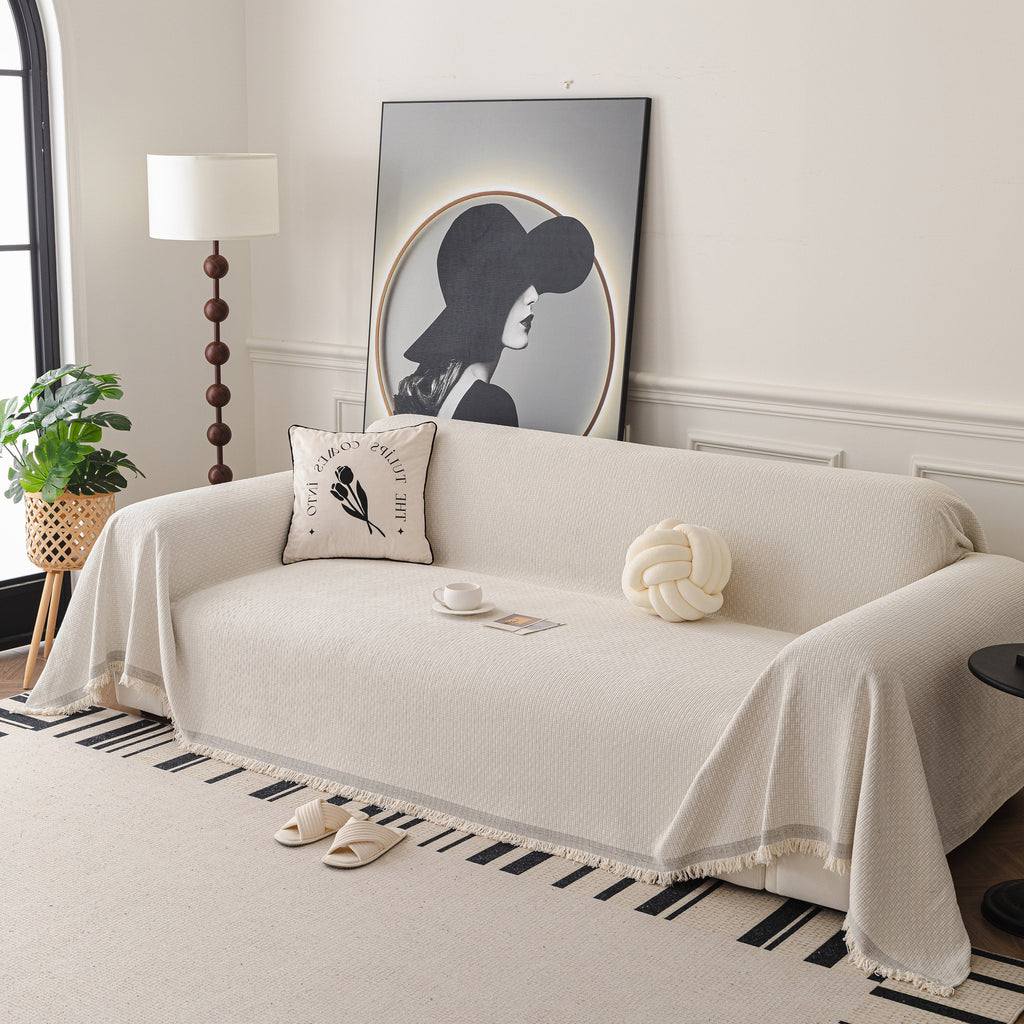 Textured Woven Modern Sofa Cover, Natural Blend Decorative Couch Throw Blanket