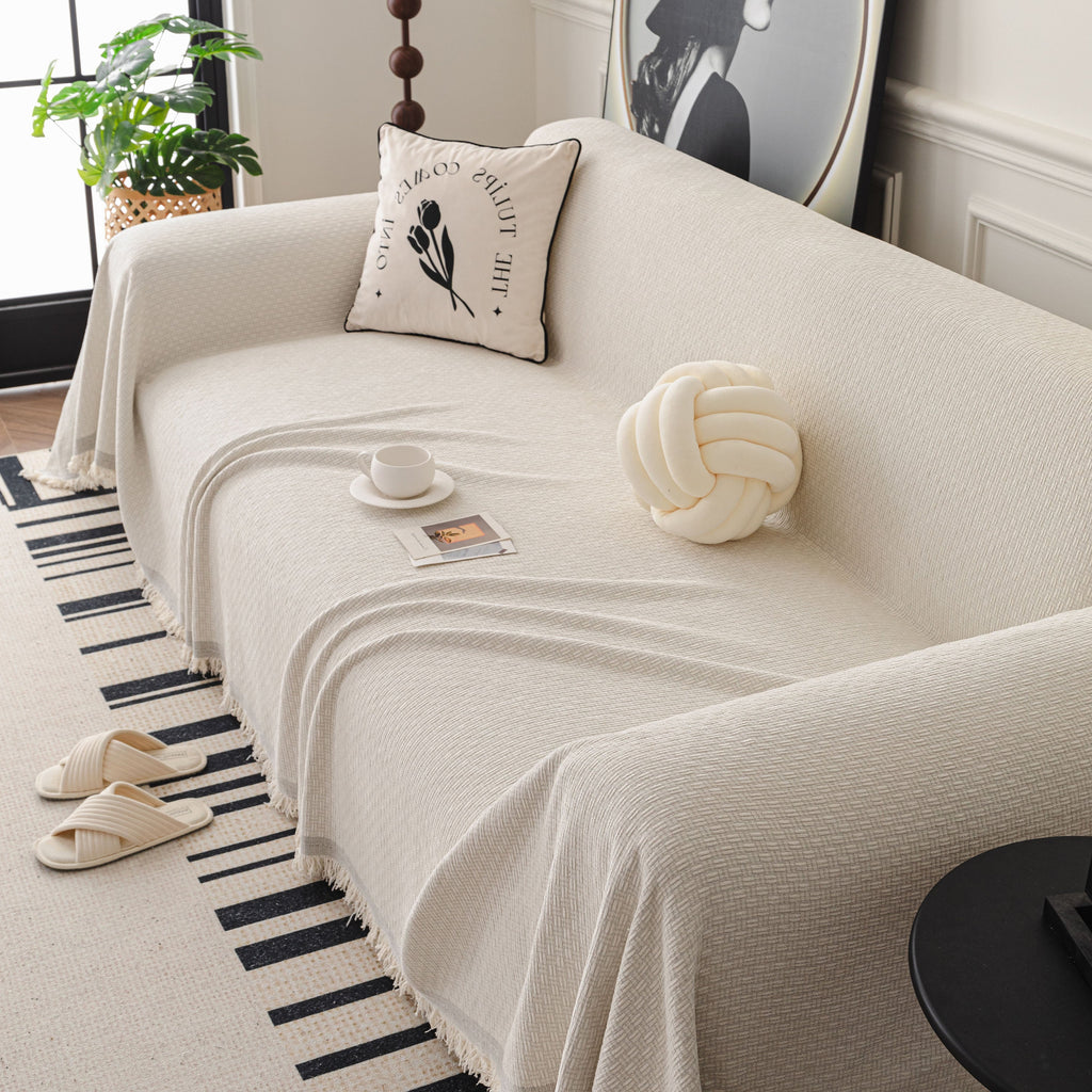 Textured Woven Modern Sofa Cover, Natural Blend Decorative Couch Throw Blanket