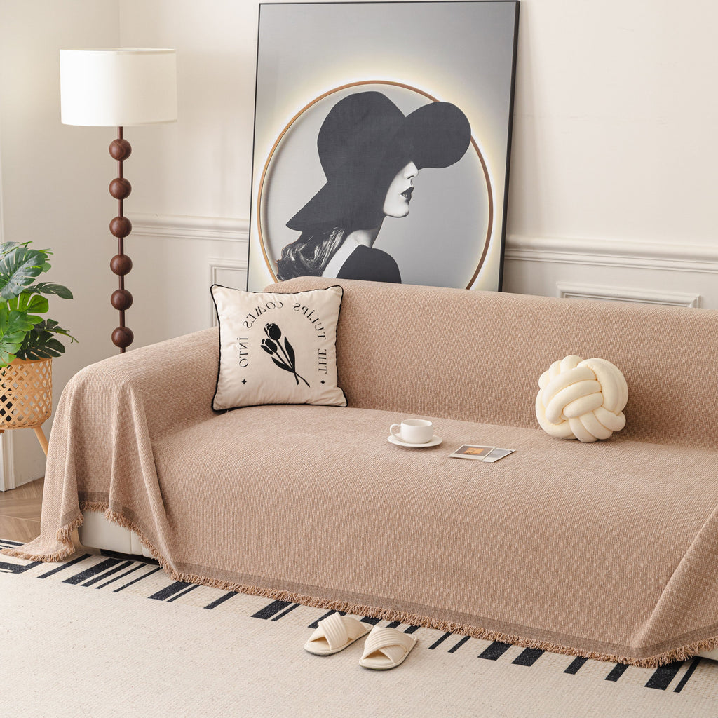 Textured Woven Modern Sofa Cover, Natural Blend Decorative Couch Throw Blanket