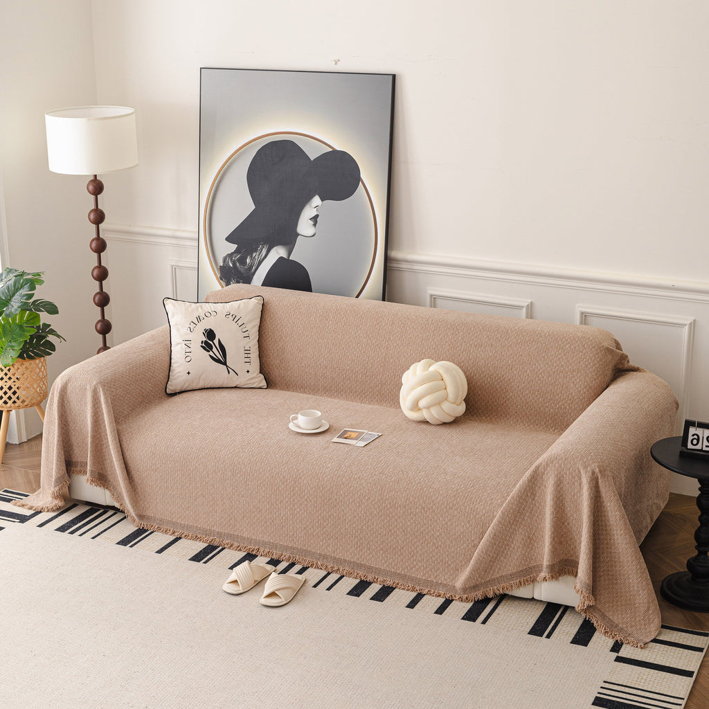 Textured Woven Modern Sofa Cover, Natural Blend Decorative Couch Throw Blanket