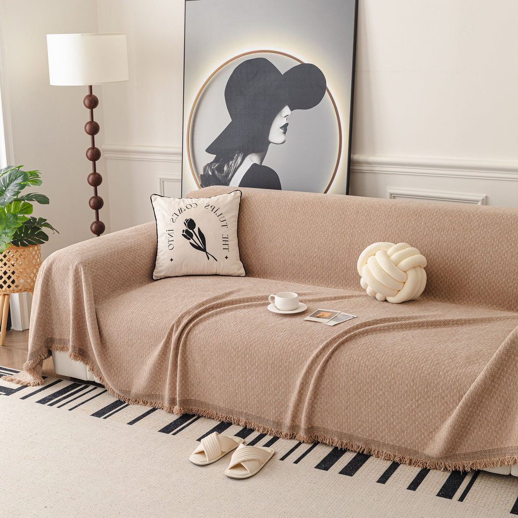 Textured Woven Modern Sofa Cover, Natural Blend Decorative Couch Throw Blanket