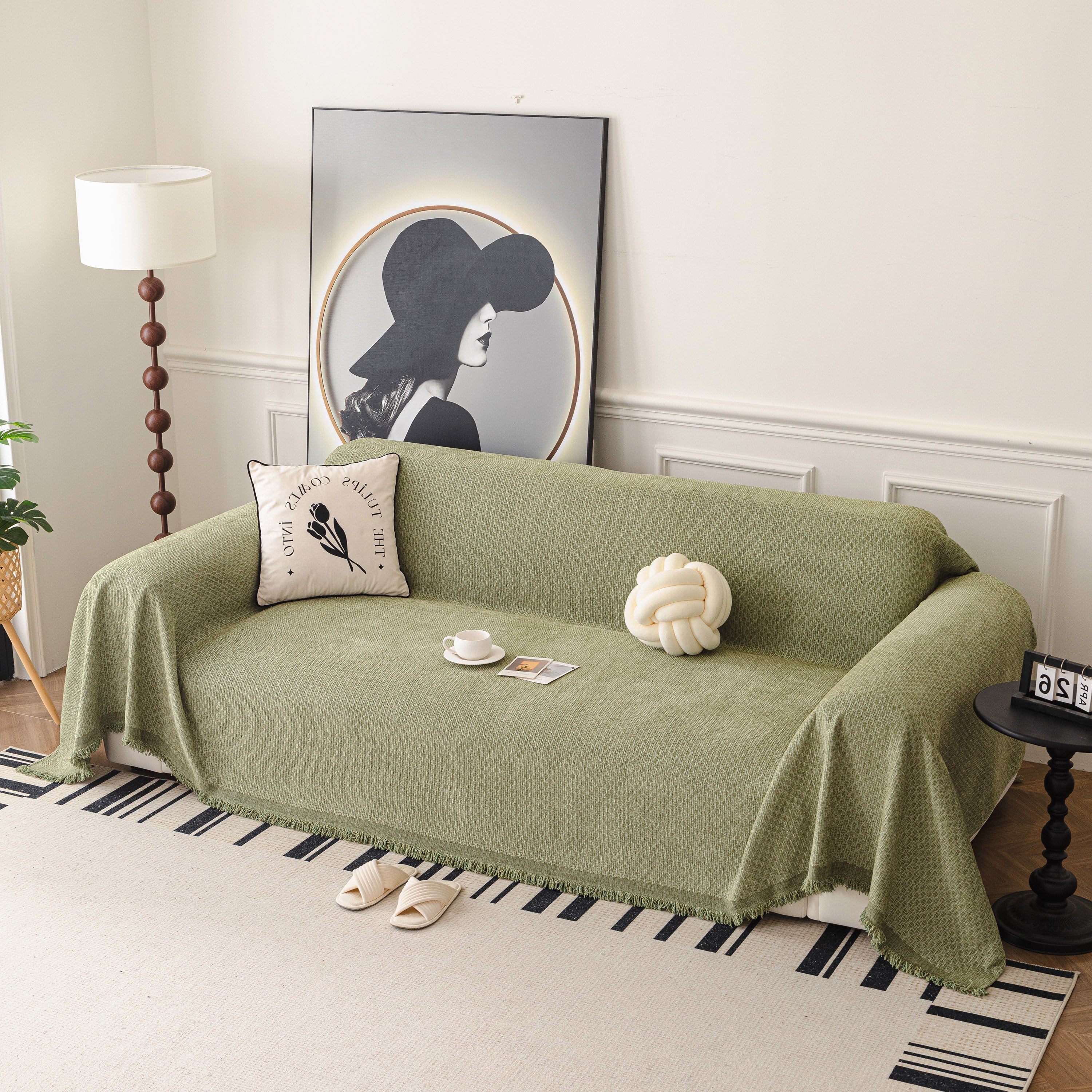 Textured Woven Modern Sofa Cover, Natural Blend Decorative Couch Throw Blanket