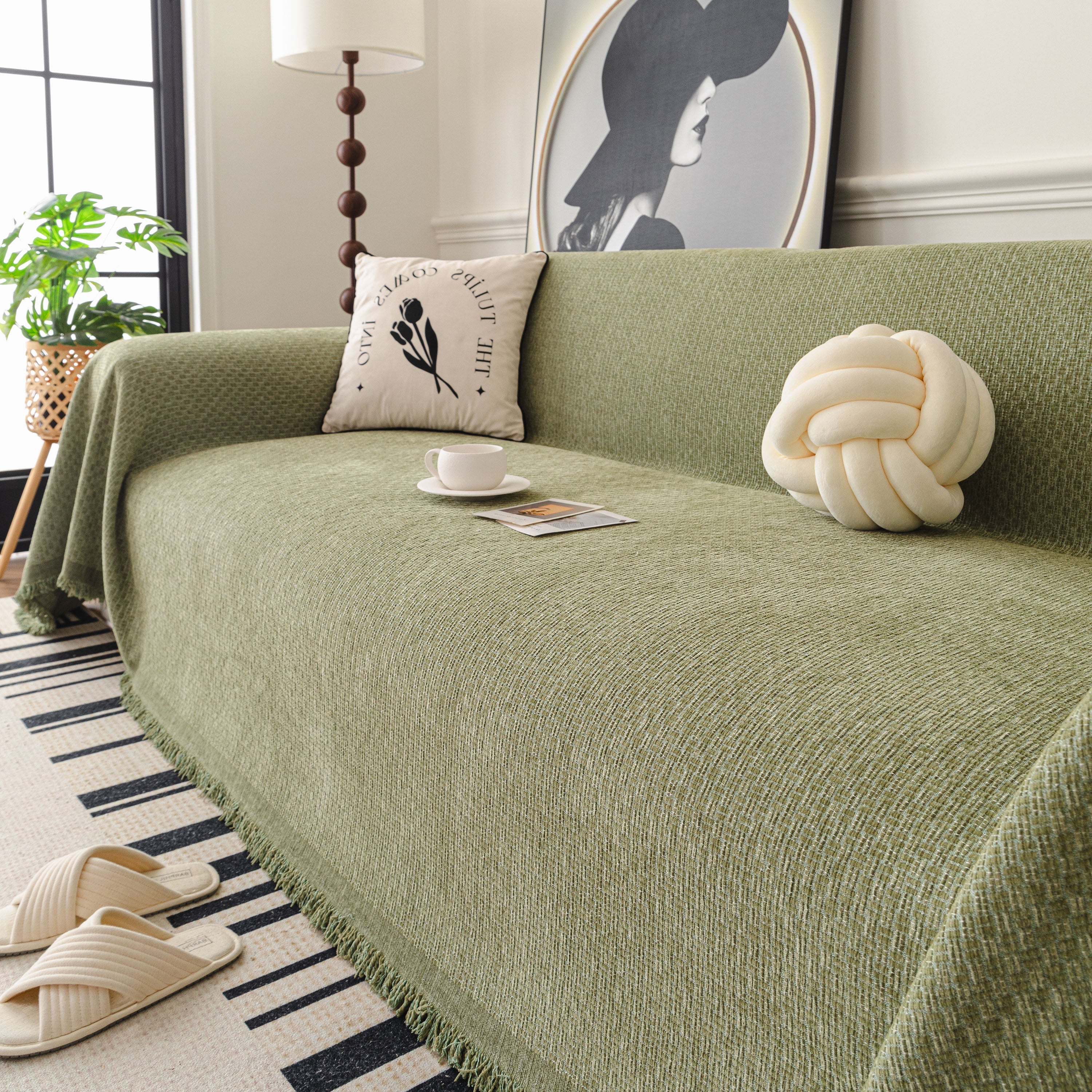 Textured Woven Modern Sofa Cover, Natural Blend Decorative Couch Throw Blanket