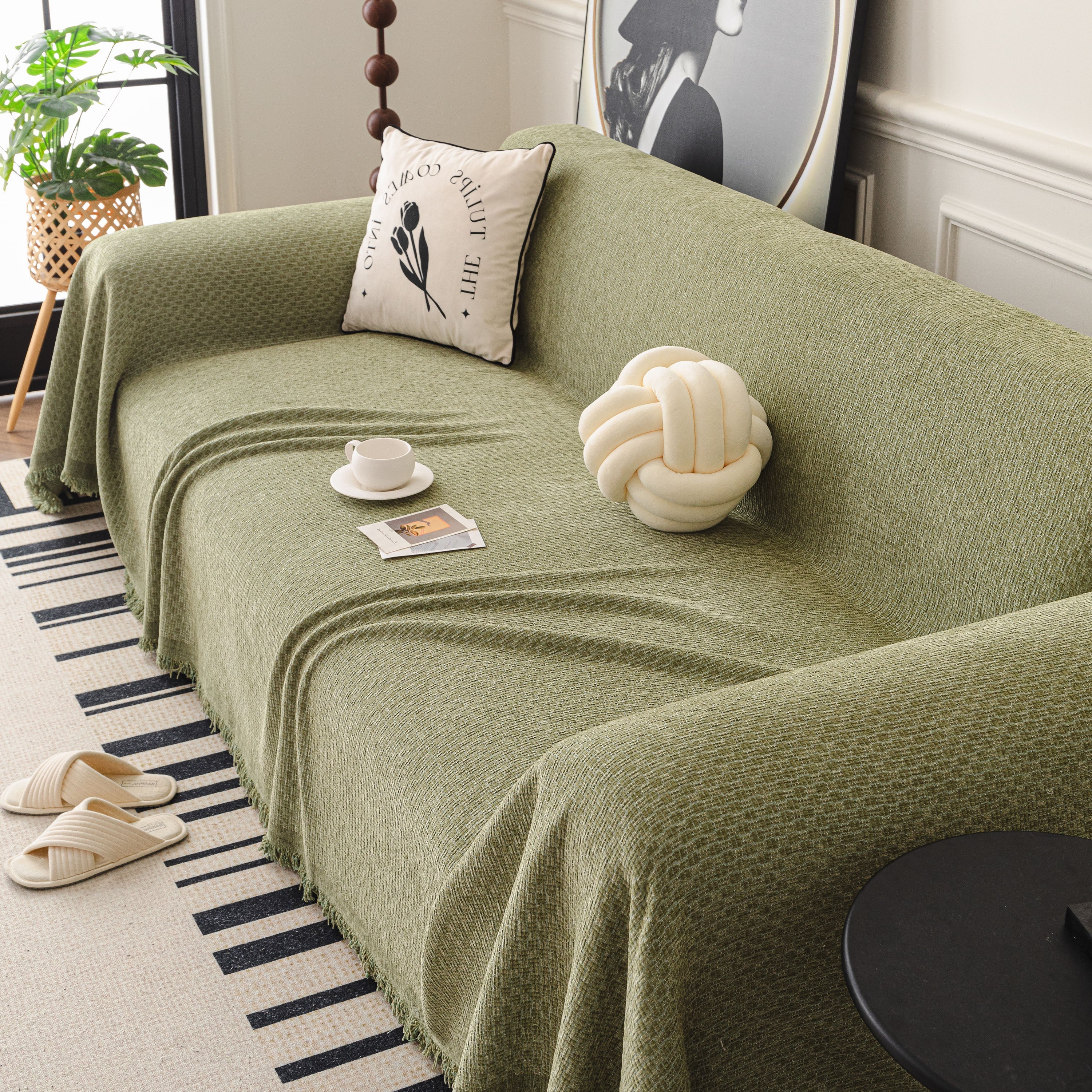 Textured Woven Modern Sofa Cover, Natural Blend Decorative Couch Throw Blanket