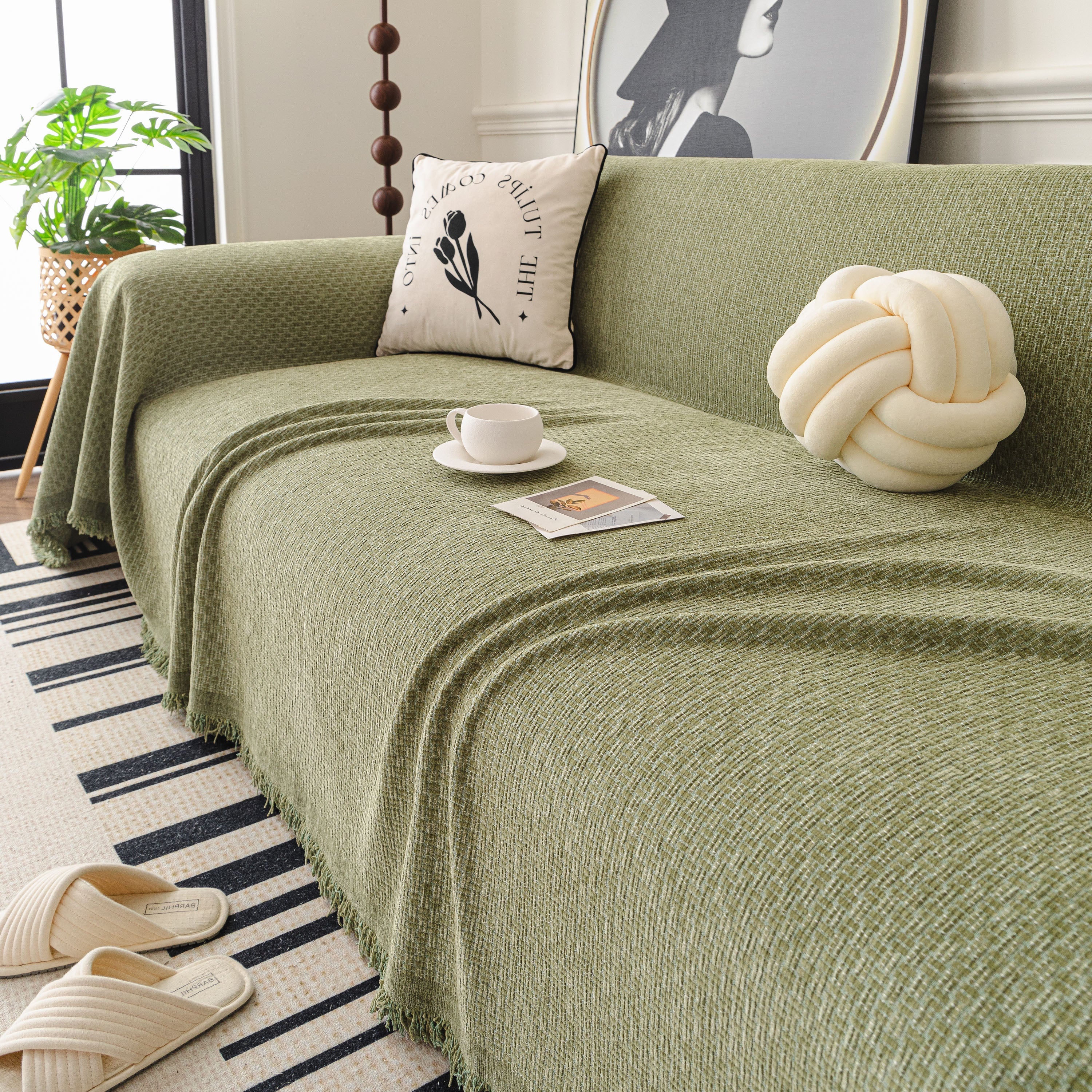 Textured Woven Modern Sofa Cover, Natural Blend Decorative Couch Throw Blanket