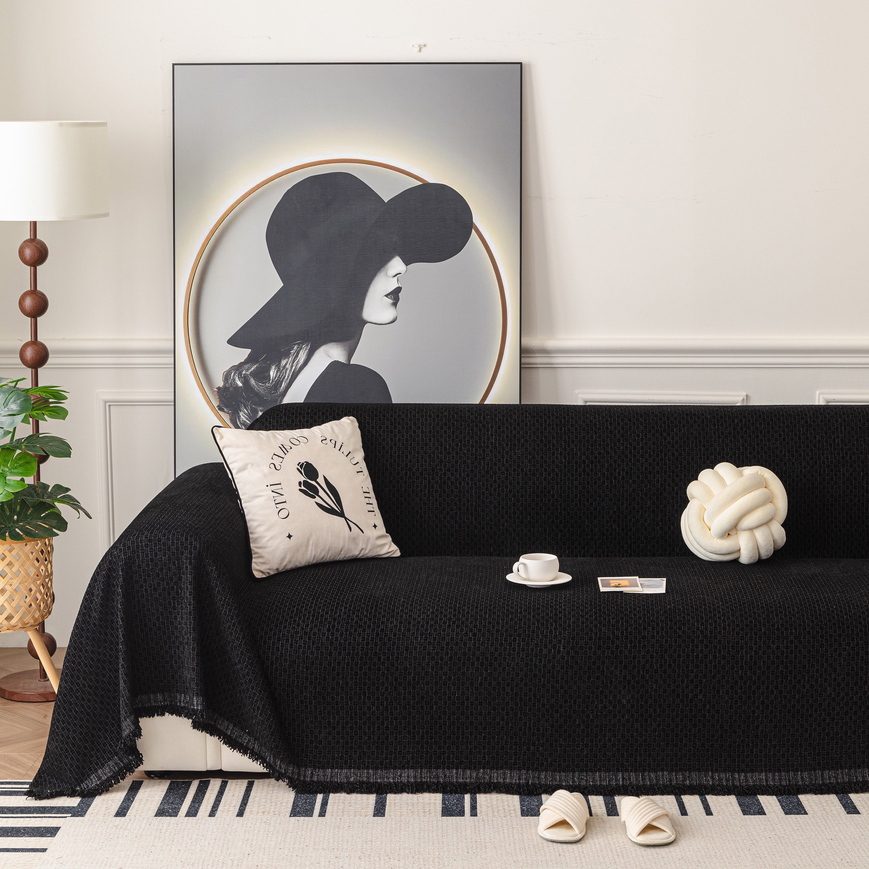 Textured Woven Modern Sofa Cover, Natural Blend Decorative Couch Throw Blanket