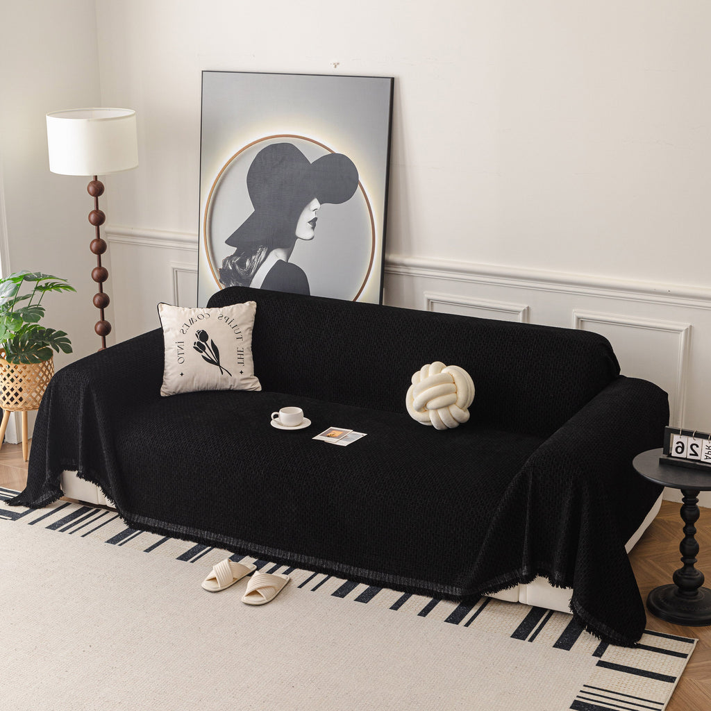 Textured Woven Modern Sofa Cover, Natural Blend Decorative Couch Throw Blanket