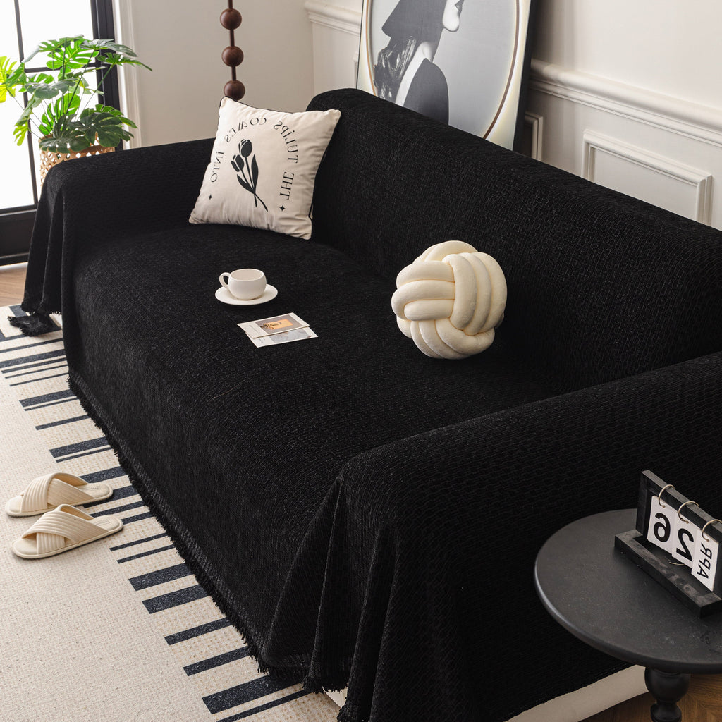 Textured Woven Modern Sofa Cover, Natural Blend Decorative Couch Throw Blanket