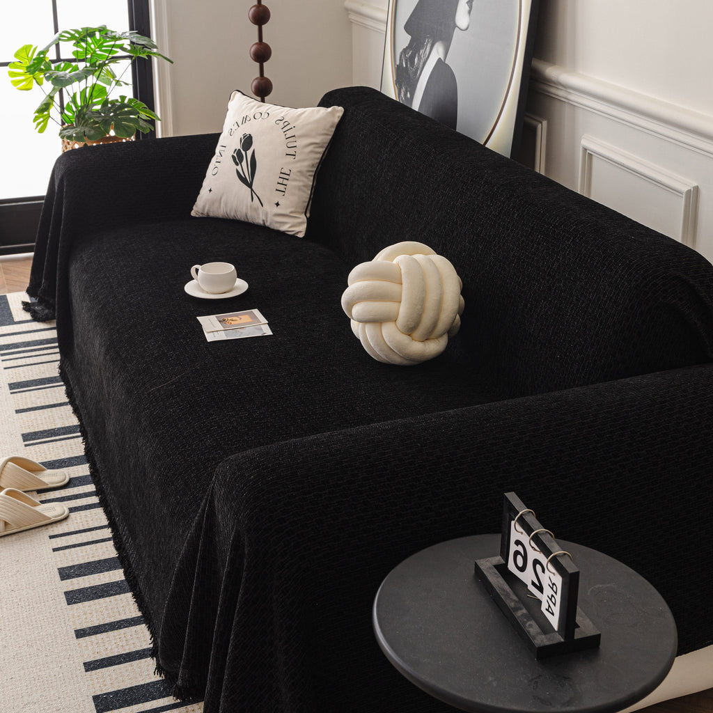 Textured Woven Modern Sofa Cover, Natural Blend Decorative Couch Throw Blanket