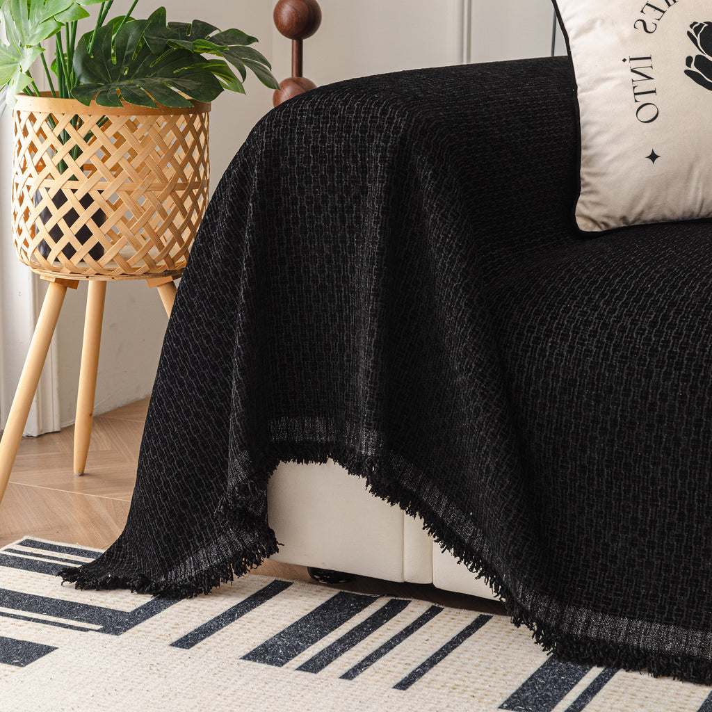 Textured Woven Modern Sofa Cover, Natural Blend Decorative Couch Throw Blanket