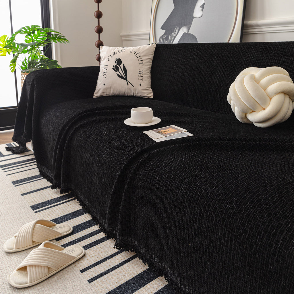 Textured Woven Modern Sofa Cover, Natural Blend Decorative Couch Throw Blanket