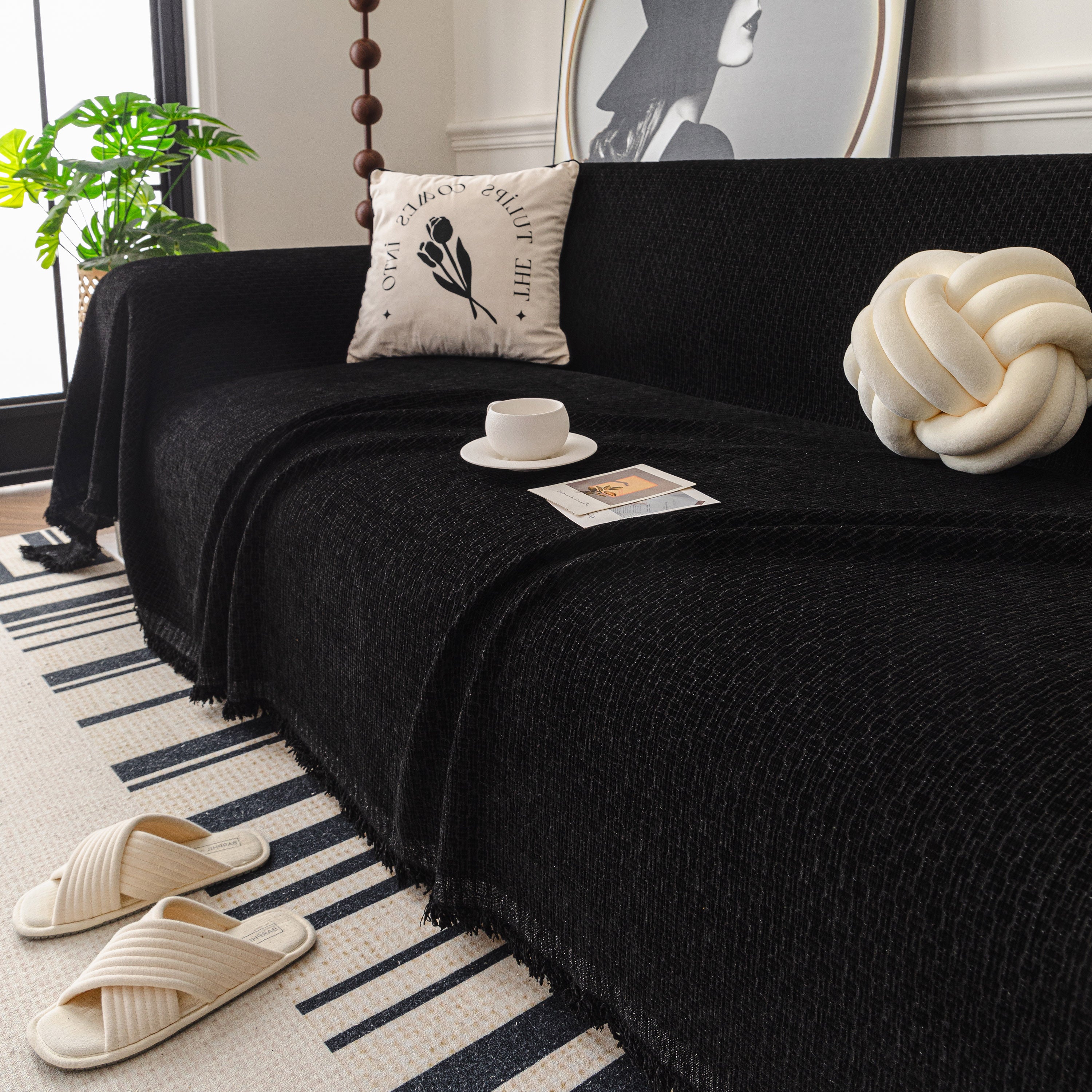 Textured Woven Modern Sofa Cover, Natural Blend Decorative Couch Throw Blanket