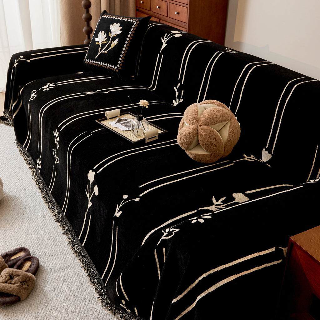 Chenille Jacquard Sofa Throw Cover with Tassel Soft Thick Couch Protector Blanket