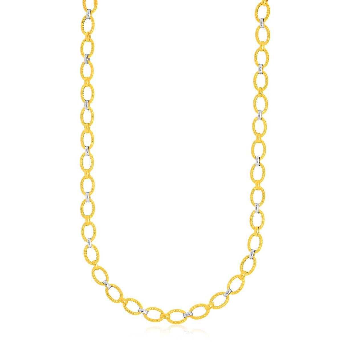 14k Two-Tone Gold Multi-Textured Oval Link Fancy Necklace