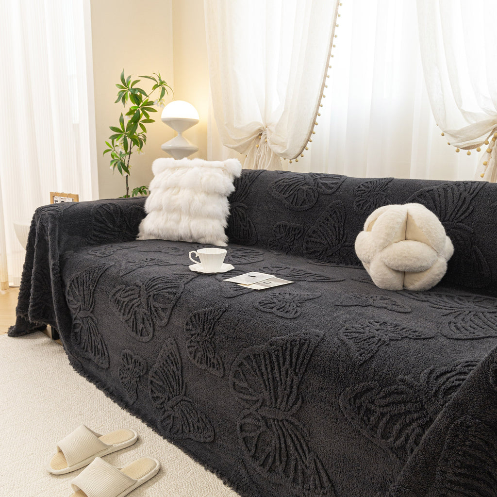 Luxury 3D Butterfly Jacquard Sofa Throw Blanket, Ultra-Soft Plush Fleece Couch Cover