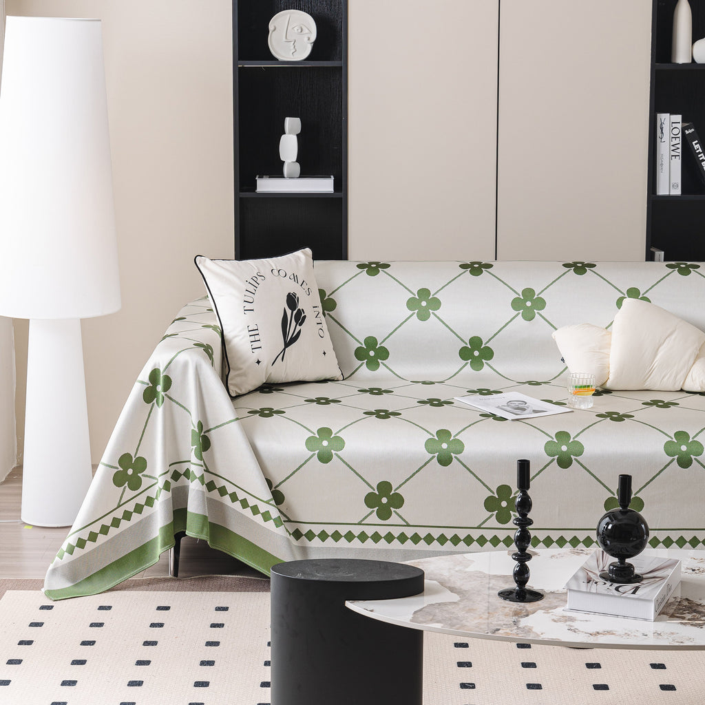 Cooling Four-Leaf Clover Hope Faith Love Luck Summer Comfy Ice Silk Furniture Throw Covers for Sofas