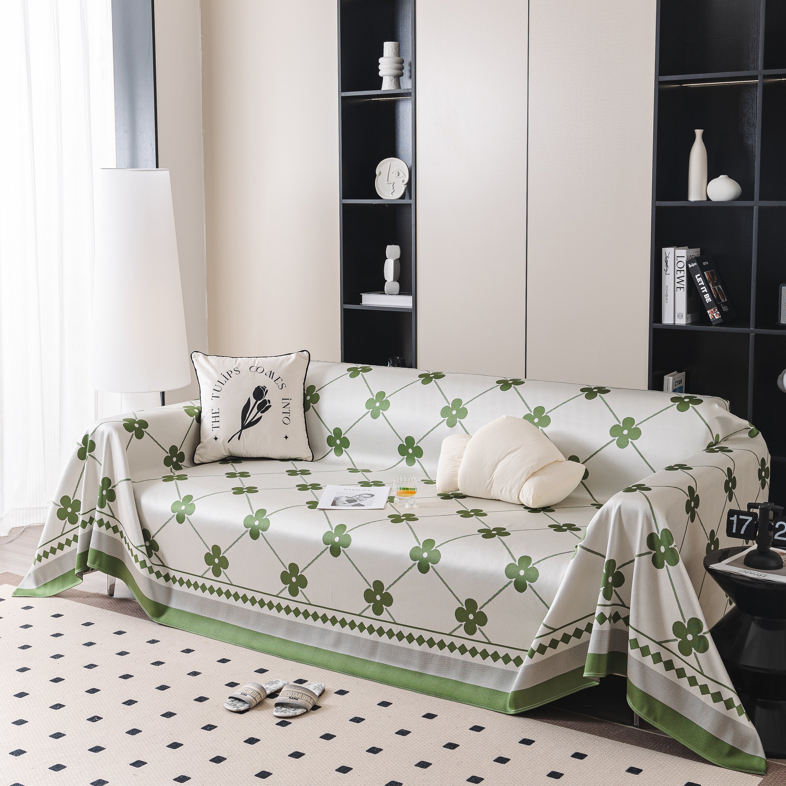 Cooling Four-Leaf Clover Hope Faith Love Luck Summer Comfy Ice Silk Furniture Throw Covers for Sofas