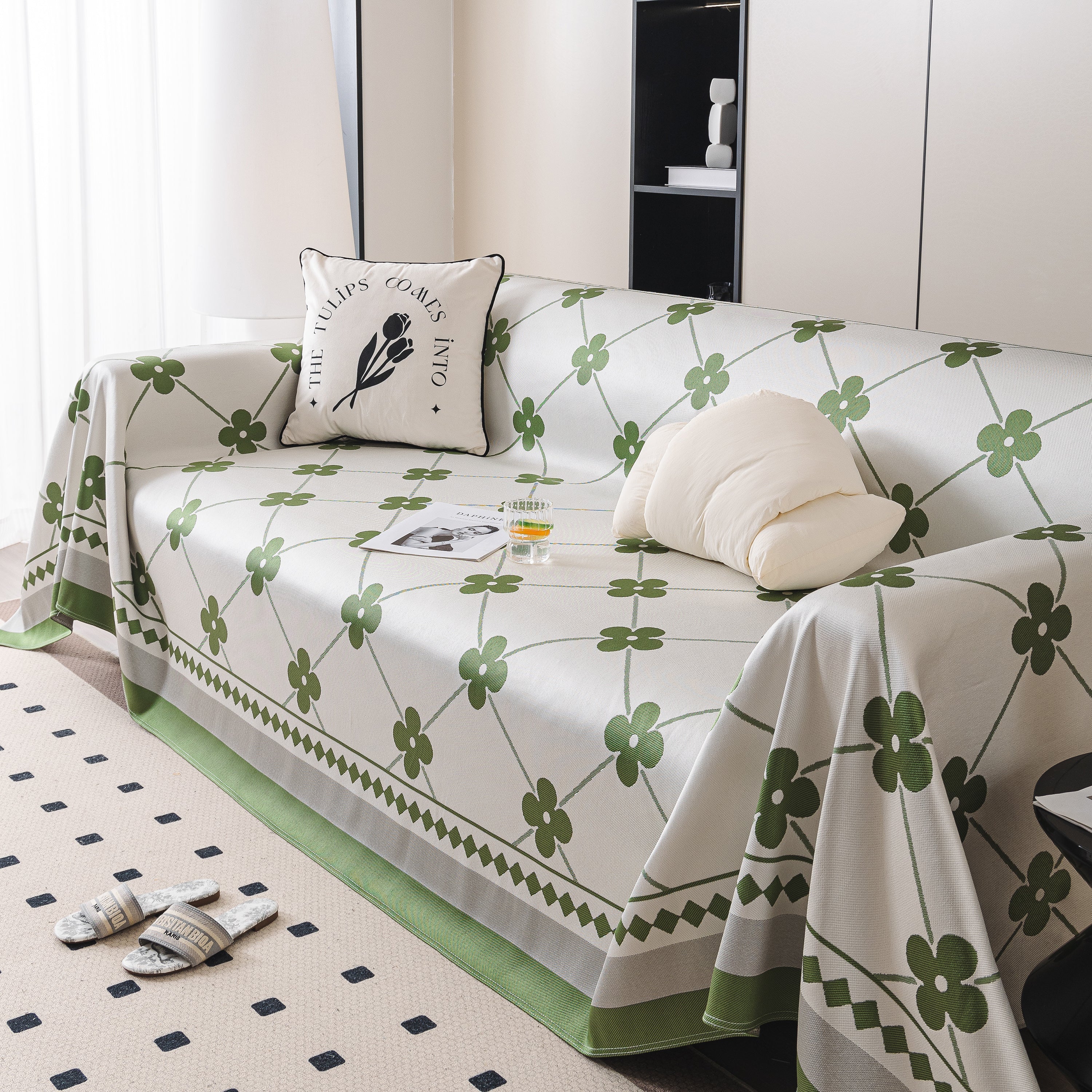 Cooling Four-Leaf Clover Hope Faith Love Luck Summer Comfy Ice Silk Furniture Throw Covers for Sofas