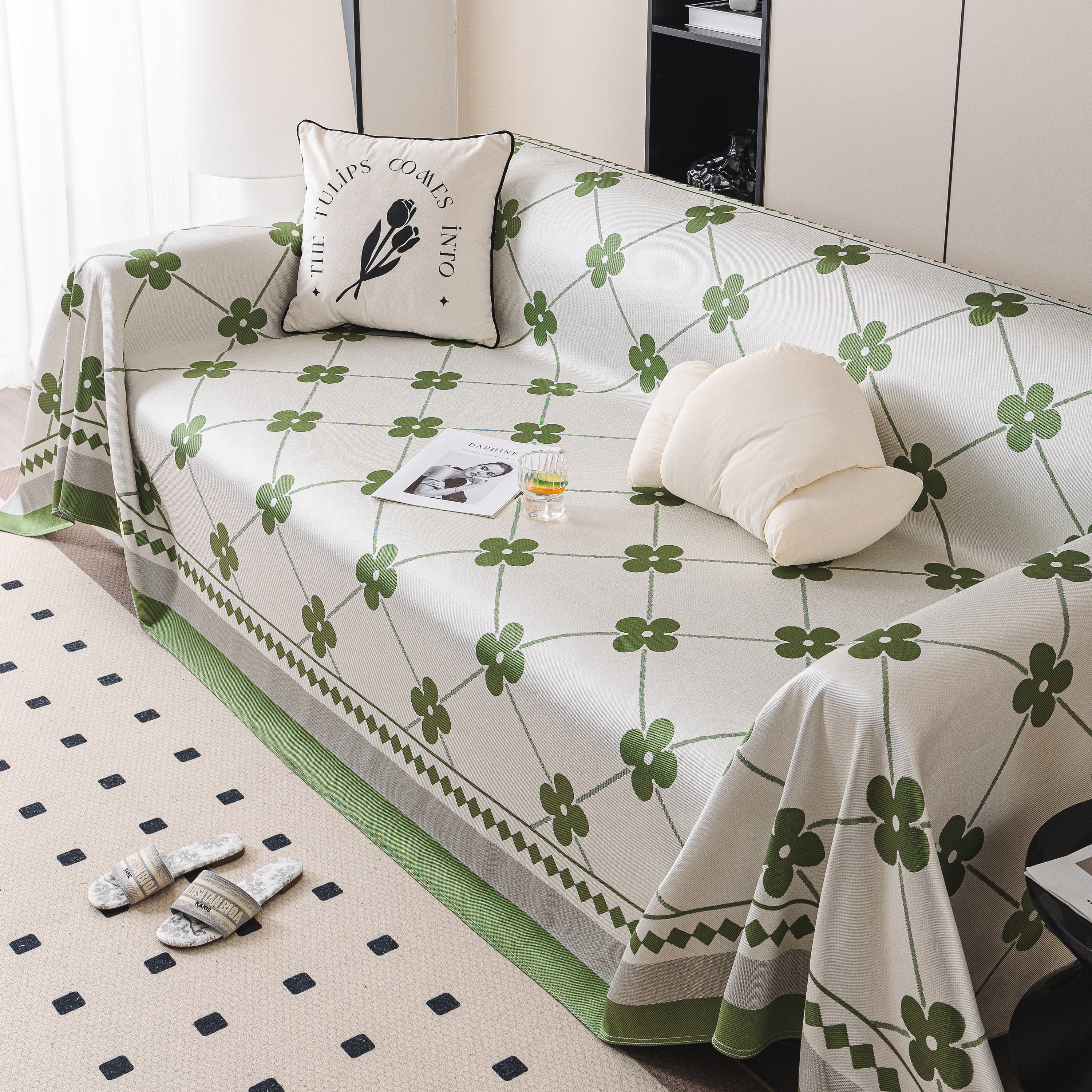 Cooling Four-Leaf Clover Hope Faith Love Luck Summer Comfy Ice Silk Furniture Throw Covers for Sofas