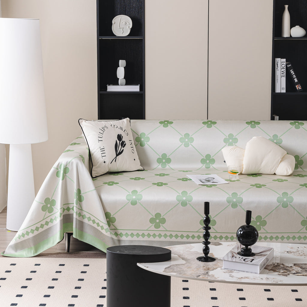 Cooling Four-Leaf Clover Hope Faith Love Luck Summer Comfy Ice Silk Furniture Throw Covers for Sofas