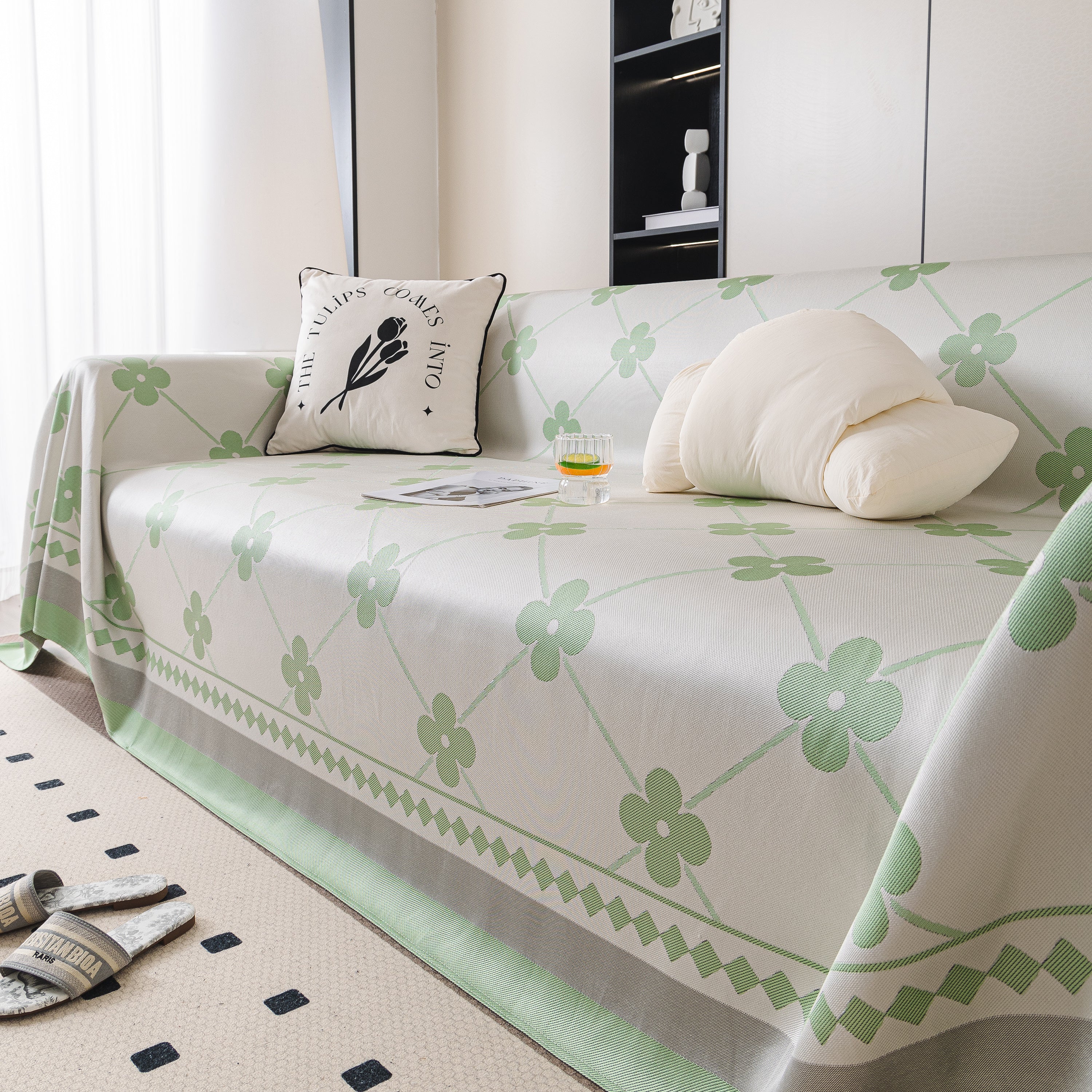 Cooling Four-Leaf Clover Hope Faith Love Luck Summer Comfy Ice Silk Furniture Throw Covers for Sofas