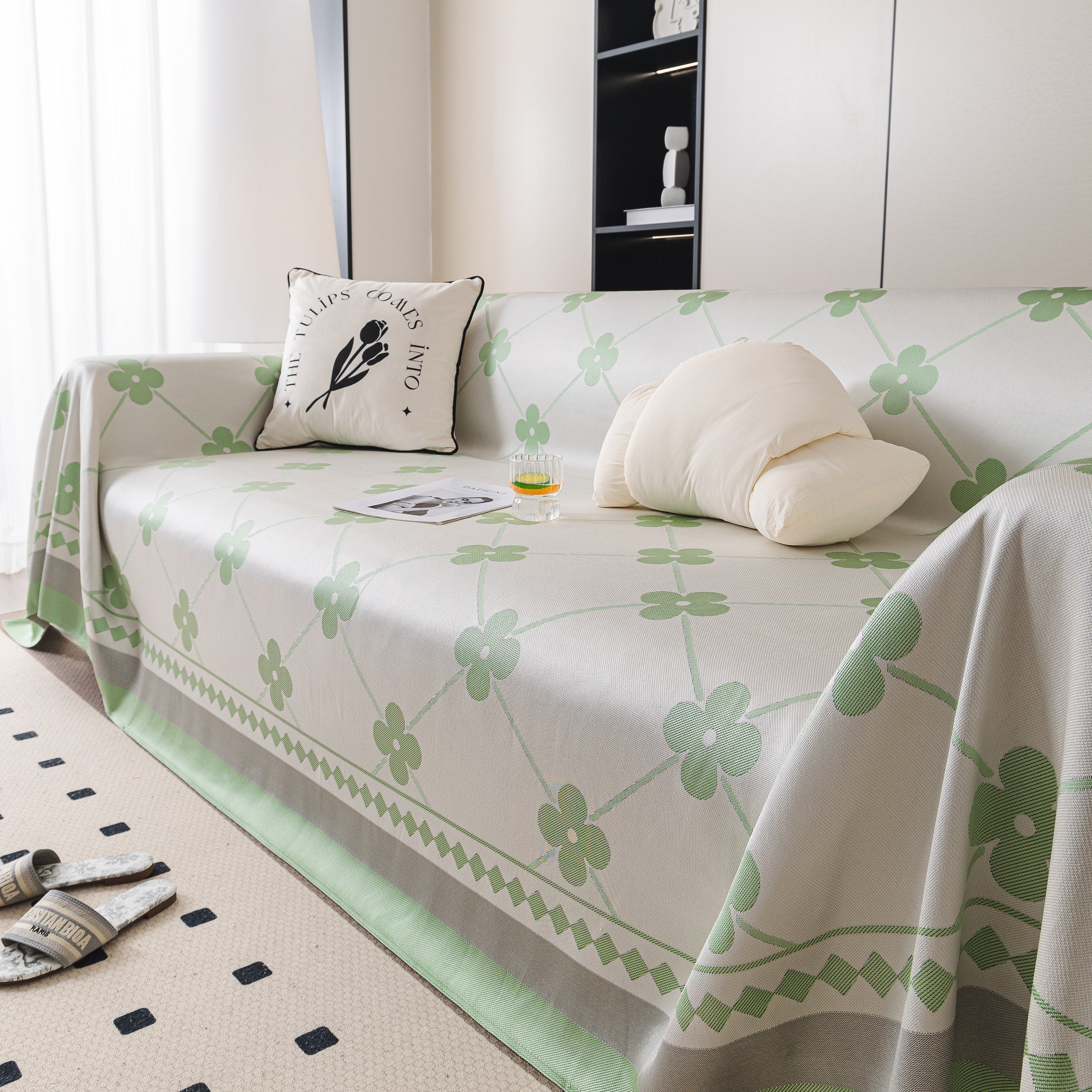 Cooling Four-Leaf Clover Hope Faith Love Luck Summer Comfy Ice Silk Furniture Throw Covers for Sofas