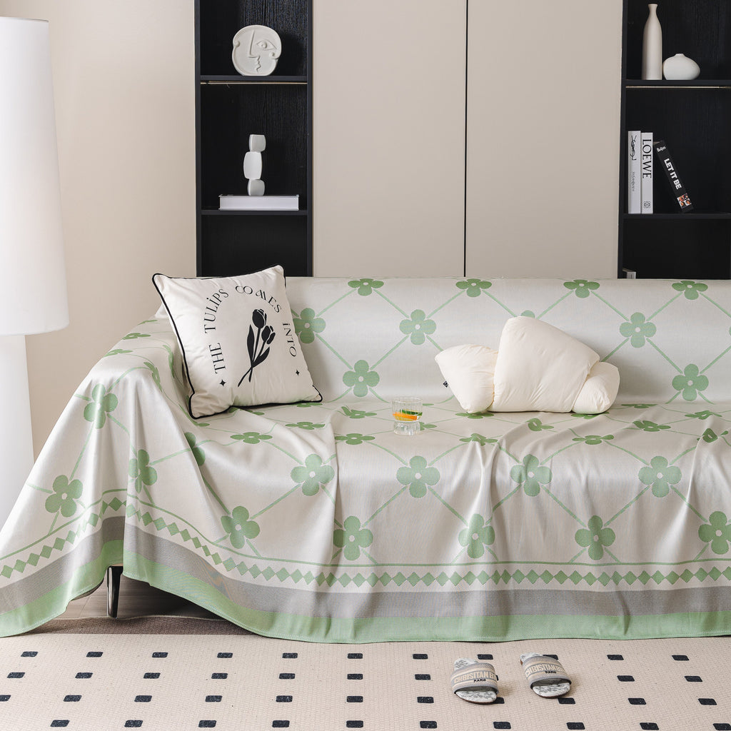 Cooling Four-Leaf Clover Hope Faith Love Luck Summer Comfy Ice Silk Furniture Throw Covers for Sofas