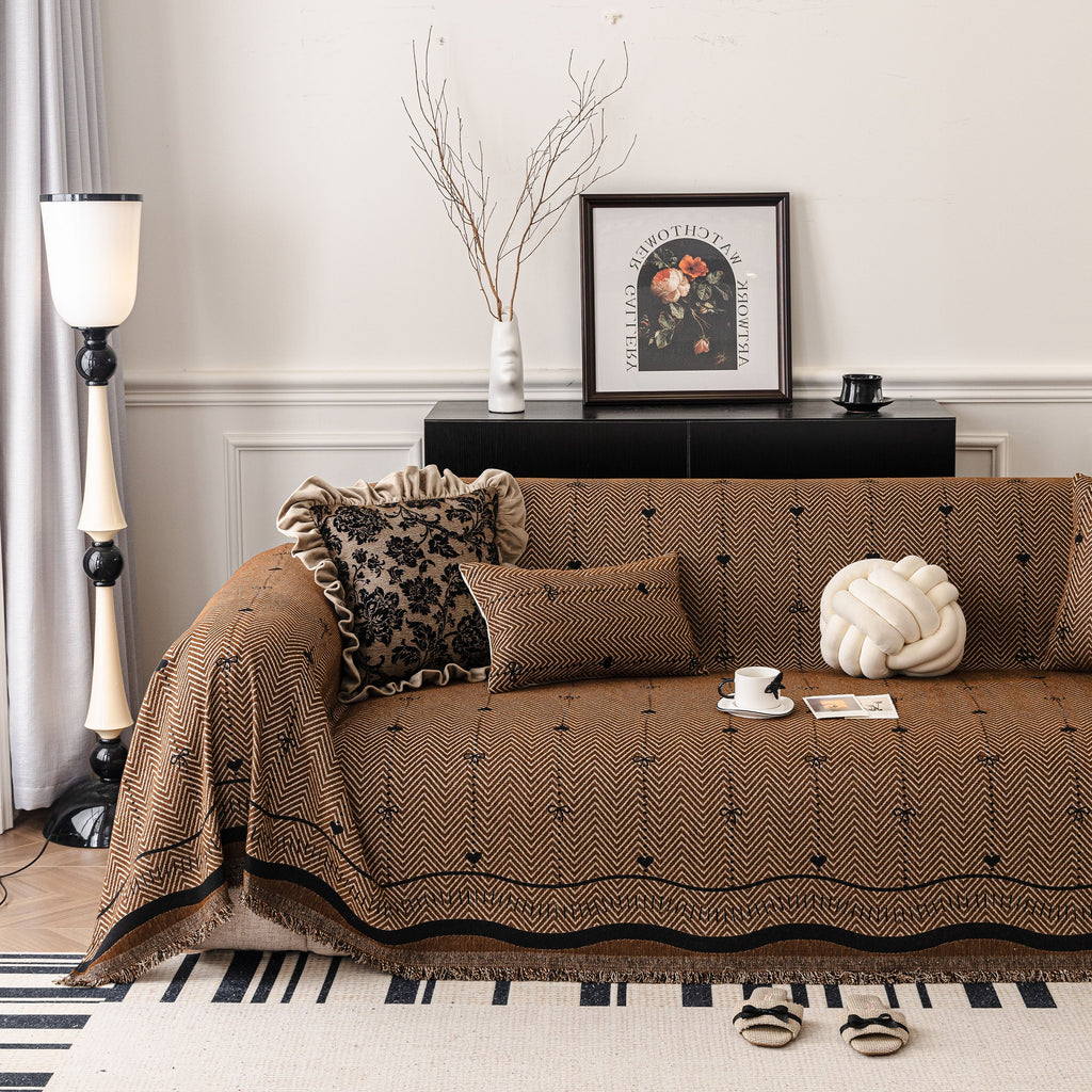Chenille Couch Throw Cover Decorative Herringbone Sofa Blanket Protector for Couch